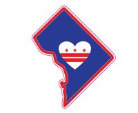 Heart in Washington DC Sticker - Vinyl, Die-Cut State Shape Made for Water Bottle Laptop Luggage Bike Bumper Helmet Fans of Champion Capitals Redskins Nationals 202 Georgetown beltway Pride Local