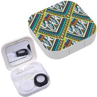 Portable Contact Lens Case Box Travel Kit Mirror + Bottle + Tweezers Container Holder [ Romb Ethno Tribal ]