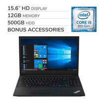 Lenovo ThinkPad E590 2019 Premium 15.6 inch HD Laptop Notebook Computer, 4-Core Intel Core i5-8265U 1.60 GHz, 12GB RAM, 500GB HDD, Wi-Fi, Bluetooth,Webcam, HDMI, No DVD, Win 10 Pro, Bonus Accessories