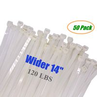 Wide Long 14 Inch White Clear Strong Cable Ties, Upgrade Industrial UV Resistant Durable Life Zip Ties, Heavy Duty Cable Management for Large Objects (14 inch, 120LB, White, 50 Pack)