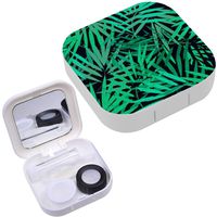 Portable Contact Lens Case Box Travel Kit Mirror + Bottle + Tweezers Container Holder [ Tropical Palm Leaves ]