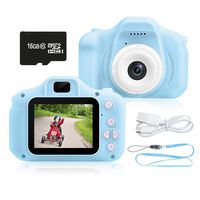 Kids Camera 1080P HD Digital Video Camera Best Gift for Kids, 8.0MP Mini Children Camera Toys Funny Photo Frames Classic Puzzle Games，Safety Material Child Cartoon Camera Include 16G Memory Card(Blue)