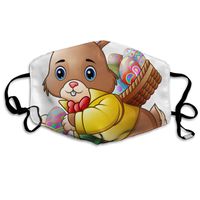 VTWG Cartoon Easter Bunny Carrying A Basket Full of Egg Washable Reusable Safety Mask, Stylish Polyester Adolescent Couple Dust-Proof Adjustable Earrings