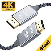 Capshi DisplayPort to HDMI Cable - 6 Ft 4K UHD Nylon Braided Gold-Plated DP-to-HDMI Unidirectional Cord DP to HDMI Male Chords Display Port to HDTV Monitor Video Connector DP to HDMI Ports Adapter