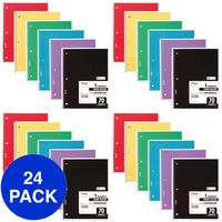 Mead Spiral Notebooks, 1 Subject, Wide Ruled Paper, 70 Sheets, 10-1/2" x 7-1/2", Assorted Colors, 24 Pack (05510)