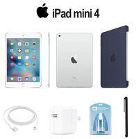 Apple 128GB iPad Mini 4 (Wi-Fi Only, Silver) (MK9P2LL/A) with Silicone Case -Midnight Blue + Accessories