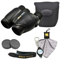 Nikon Travelite 8x25 Compact Binoculars (7277), Black Bundle with Nikon Micro Fiber Cleaning Cloth and Lumintrail Keychain Light