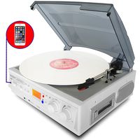 Boytone BT-37WT-C White Color Limited Edition 3-Speed Stereo Turntable, 2 Built-In Speakers, LCD Display, AM/FM Radio, USB/SD/AUX+ Cassette/MP3 & WMA Playback/Recorder/ Headphone Jack , Remote control