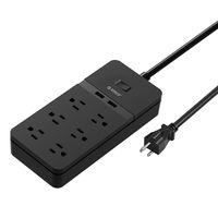 ORICO FPC-6A2U-US-BK Power Strip Extension 6 Outlet 2 USB Charger Flat Plug Power Bar with 5' Power Cord for Home and Office, Black