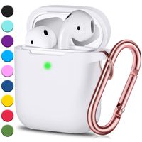 JINGCI Airpods Case, Full Protective Airpods Case Cover Silicone Airpods Case Keychain for Girls and Women, Soft Chargeable Headphone Case with Rose Gold Carabiner for AirPods 2 and 1, White