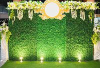 Laeacco Wedding Decoration Photography Background 7x5ft Green Leaves Wall Curtain Luxury Indoors Backdrop Green Plants Wall Backdrops Decoration Flowers Lights Wedding Ceremony Backdrops