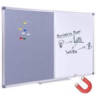 48 x 36 Inch Bulletin/Dry Erase Combo Board, Magnetic Presentation Whiteboard/Bulletin Combination Board, Grey