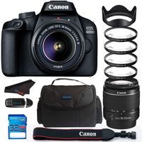 Canon EOS 4000D / Rebel T100 18.0 MP SLR - Black w/ 18-55mm DC III Lens Bundle - PixiBytes Up Close Lens Kit