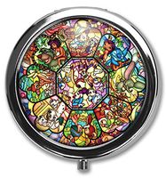 Hanbalin - Disney Glass Custom Round Silver Pill Box Pocket 2.1 inches Medicine Tablet Holder Organizer Case for Purse