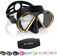 OMGear Diving Mask Snorkeling Gear Kids Adult Snorkel Mask Dive Goggles Silicone Swim Glasses Scuba Free Diving Spearfishing Anti-Leak Anti-Fog Neoprene Strap Cover Impact Resistance (Gold-Adult)