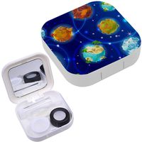Portable Contact Lens Case Box Travel Kit Mirror + Bottle + Tweezers Container Holder [ Cartoon Earth Planets ]