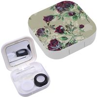 Portable Contact Lens Case Box Travel Kit Mirror + Bottle + Tweezers Container Holder [ Watercolor Bouquet Roses ]