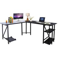 Bizzoelife 59"x66" Large L Shaped Round Corner Computer Desk, Reversible Home Office PC Laptop Gaming Table with CPU Stand and Shelf, Wood & Steel Writing Study Workstation for Space-Saving (Black)