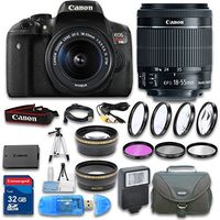 Canon EOS T6i DSLR Camera + Canon EF-S 18-55mm f/3.5-5.6 IS STM Lens + Wideangle Lens + Telephoto Lens + 32 GB SD Card + 3 PC Filter - International Version