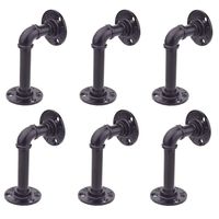 TLBTEK 6pcs 6 Inch L Industrial Black Pipe Bracket Wall Mounted for Shelving Heavy Duty,Wrought Iron Metal Rustic Pipe Shelf Brackets for Custom Floating Shelves, Vintage Furniture Decorations