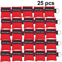 Pack of 25pcs CPR Mask Keychain Ring Emergency Kit Rescue Face Shields for First Aid or CPR Training (Red25)