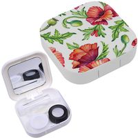 Portable Contact Lens Case Box Travel Kit Mirror + Bottle + Tweezers Container Holder [ Poppy Botanical ]