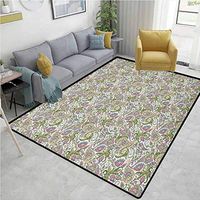 YucouHome Paisley Paisley Door Mats Outdoor, Traditional Persian Pickles Pattern Vintage Style Arabesque Ornament, Fashionable High Class Living Bedroom Rugs(4'x 6') Green Purple Pale Brown