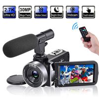 Video Camera Camcorder with Microphone 2.7K 30FPS 30MP Vlogging Camera with Rotatable 3.0" Touch Screen and Time-Lapse YouTube Camera IR Night Vision Webcam