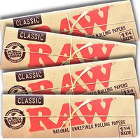 Raw Unrefined Classic 1.25 1 1/4 Size Cigarette Rolling Papers, 4 Packs