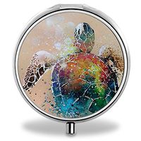 IMLONE Pill Organizer, Customized Retro Turtle Pill Boxes with 3 Components and Mirror for Travelling and Daily Needs