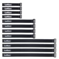 Lekou 12 Pack(8" 12" 18") Adjustable Cable Strap Multipurpose Hook and Loop Cable Ties Wire Management-Black