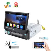 Camecho 1 Din Car Stereo Navigation 7.1 Inch Capacitive Retractable & Flip Out Touch Screen Support Bluetooth WiFi GPS iOS/Android Phone Mirror Link with USB/SD/AM/FM/RDS Radio + Remote Control