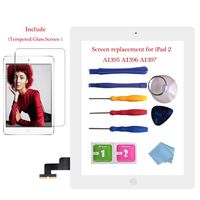 for iPad 2 Glass Touch Screen Digitizer Replacement Kit White A1395 A1396 A1397 with Home Button Flex, Adhesive Tape, Midframe Bezel, Screen Protector, Instruction Manual，and Repair Toolkit