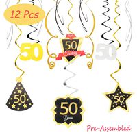 50 Birthday Decoration Happy 50th Birthday Party Silver Black Gold Foil Hanging Swirl Streamers I'm Fifty Years Old Today Birthday Hat Gold Star Ornament Party Present Supplies