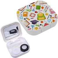 Portable Contact Lens Case Box Travel Kit Mirror + Bottle + Tweezers Container Holder [ Various School ]