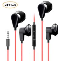XBRN 2 Pack Earphones in-Ear Earbuds, 3.5mm Wired Headphones Noise Isolating Earphones Built-in Microphone & Volume Control for All 3.5MM Audio Devices-Red