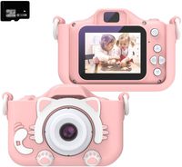 Andoer Kids Camera, Mini Kids Digital Camera 12MP 1080P HD Children Creative Camera Video Camcorder 2 inch IPS Screen with 32GB Memory Card Games Mode for Christmas Boys Girls Kids Gifts(Pink Cat)