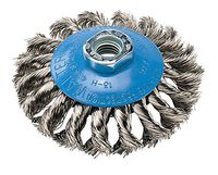 Walter 13H414 Saucer-Cup Knot-Twisted Brush – 4 in. Carbon Steel Wire Brush with 5/8-11 in. Arbor Hole. Surface Finishing Supplies