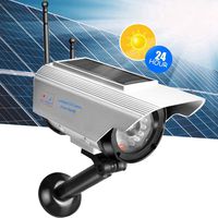 Nannday Dummy Fake Camera, Solar Powered Simulated Security Silver Dummy Camera Indoor Outdoor Use with Flashing LED Light