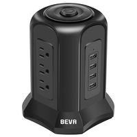 BEVA Power Strip Tower with 9 AC-Outlets and 4 USB Charging Ports Switch Control,Surge Protector Desktop Power Strip Charging Station 6 ft Extension Cable for Office and Home Black