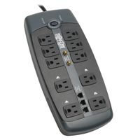 Tripp Lite 10 Outlet Surge Protector Power Strip, 8ft Cord, Right-Angle Plug, Tel/Modem/Coax Protection, RJ11, & $150,000 INSURANCE (TLP1008TELTV)