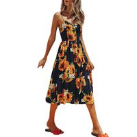 KYLEON Maxi Women's Dresses Summer Floral Bohemian Spaghetti Strap Button Down Swing Midi Dress with Pockets