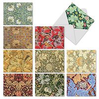 10 'Wall Art' Thank You Notes with Envelopes, Boxed Set of Assorted Vintage Wallpaper Thank You Cards 4 x 5.12 inch, Assortment of Leaves and Flowers Victorian Wall Hangings Gratitude Cards M2308