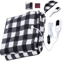 ComfortBuddy 12V Car Heated-Blanket w/ 3 Heating Levels 58"x42" Black & White