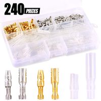 Swpeet 240Pcs Bullet Connectors Kit, 3.9mm Brass Bullet Male & Female Wire Terminals Connector with Insulation Cover for Motorcycle Scooter Car Truck with Insulation Sleeve