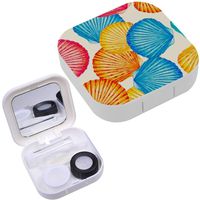 Portable Contact Lens Case Box Travel Kit Mirror + Bottle + Tweezers Container Holder [ Watercolor Colorful Scallop ]