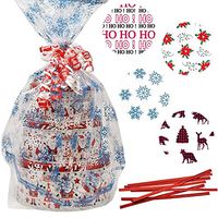 Gift Boutique Plastic Jumbo Christmas Cello Basket Bags, Christmas Cookie Tray Bags Pack of 8 Holiday Goody Party Favor Wrapping Bags 22" x 25"