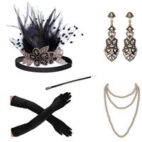 1920s Accessories Headband Necklace Gloves Cigarette Holder Flapper Costume Accessories Set for Women(11set2)