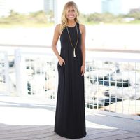 Wensltd 2018 Fashion Womens Solid Long Boho Dress Lady Beach Summer Sundrss Maxi Dress (S, Black)