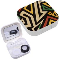 Portable Contact Lens Case Box Travel Kit Mirror + Bottle + Tweezers Container Holder [ African Geometric Grunge ]